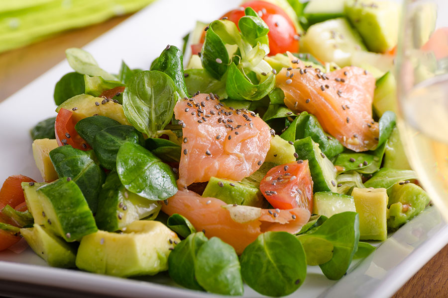 Salmon, Avocado, and Cucumber Salad with Olive Oil