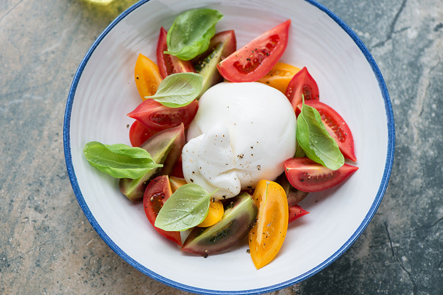 Heirloom Tomato and Burrata Salad with Basil Olive Oi