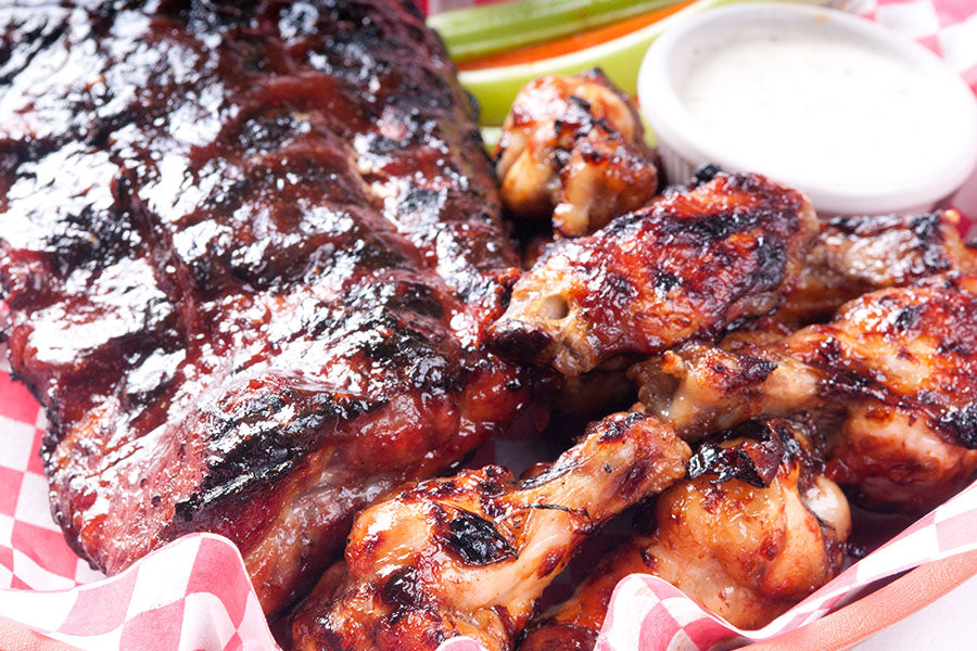Sticky Garlic Barbeque Ribs with Chive Dip